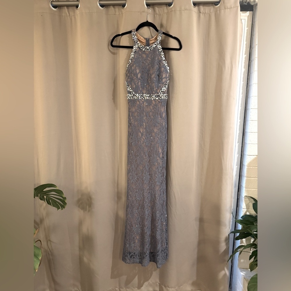 Juniors Elegant City Studio Halter Lace Gown